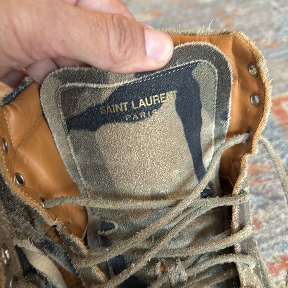 Saint Laurent Camo Suede Fringe-Detail High-Top Sneaker Sz. 11 (44) - Picture 5 of 10